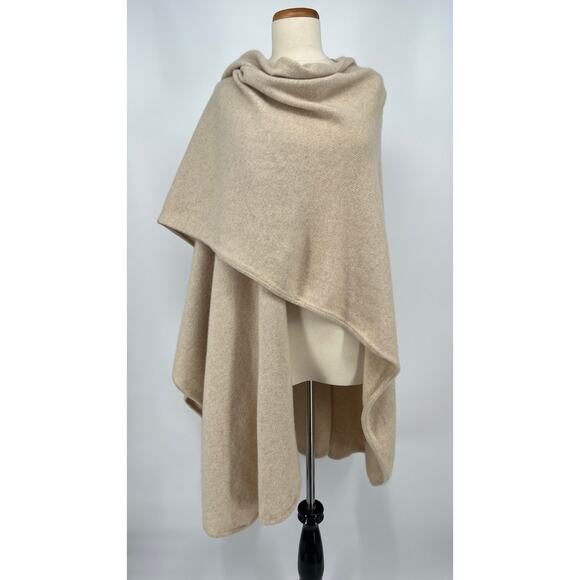 Vtg 70s Malo Tricot 100% Cashmere Blanket Wrap Poncho Shawl O/S Beige Long Italy - Picture 2 of 9